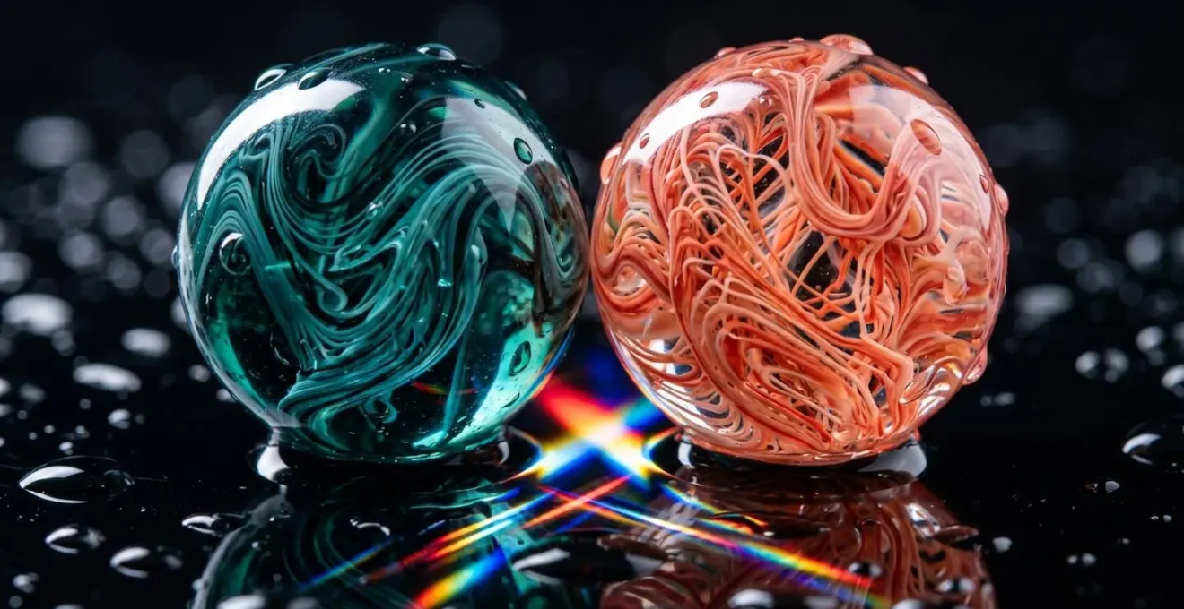Abstract representation of financial tracking and analysis tools using two coloured marbles.