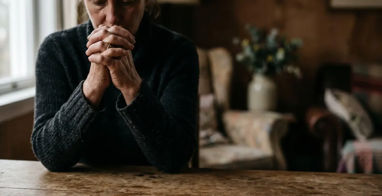 Contemplative scene representing the weight of financial decisions affecting family security