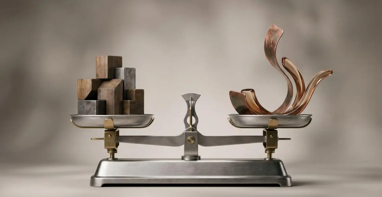 Visual metaphor representing the balance between two financial solutions for business cash flow