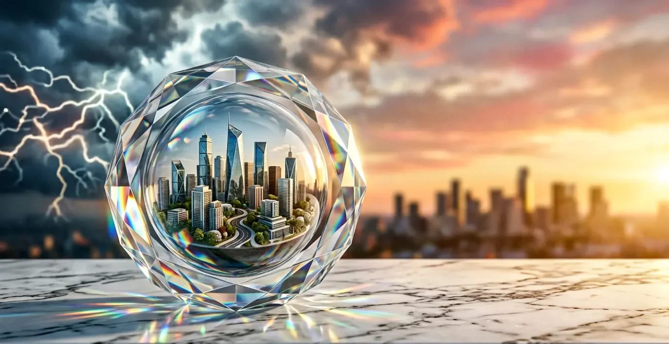 Visual metaphor of global investment portfolio with currency hedging protection elements