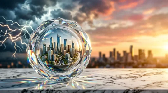 Visual metaphor of global investment portfolio with currency hedging protection elements