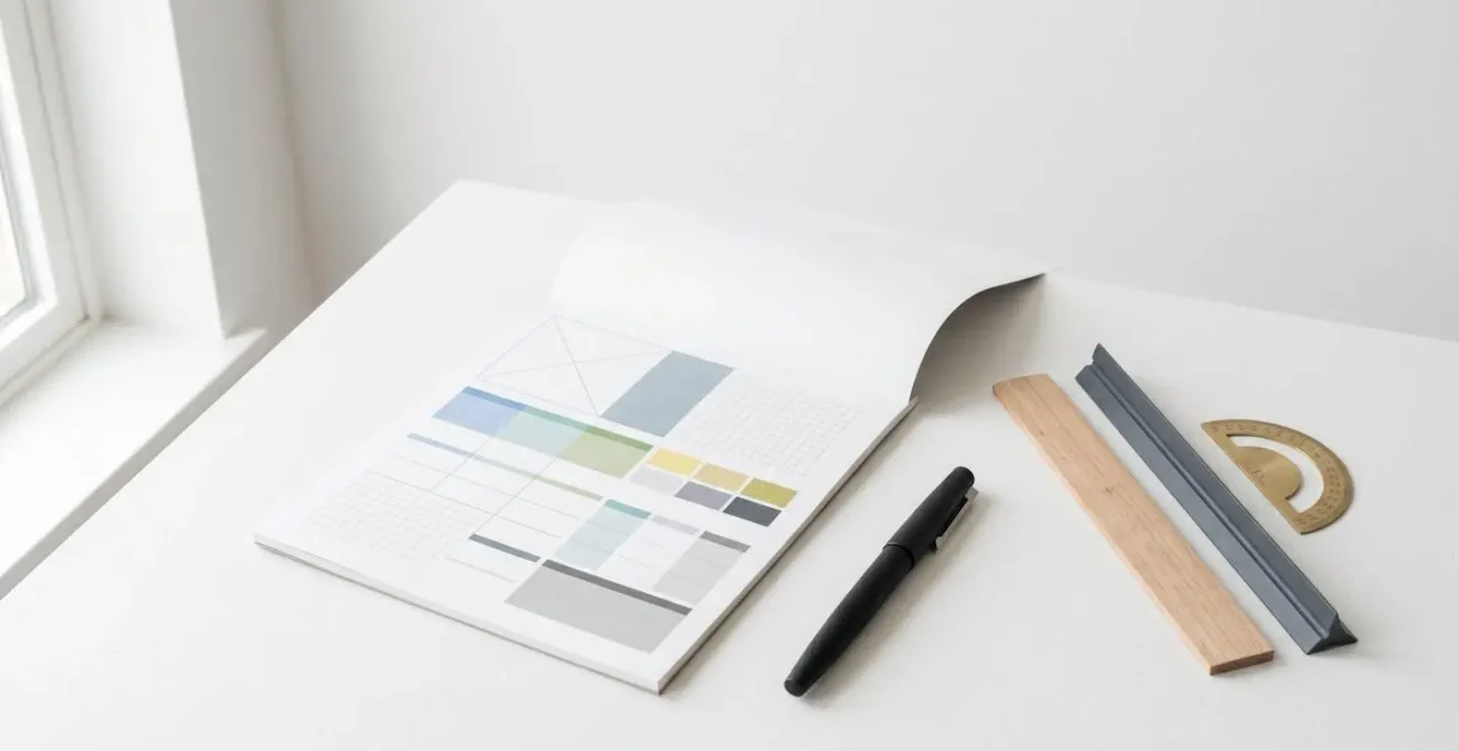 Minimalist overhead view of calendar pages and financial planning tools on clean desk surface