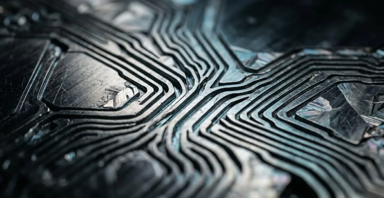 Extreme close-up macro photograph revealing intricate blockchain transaction patterns through abstract visual metaphor