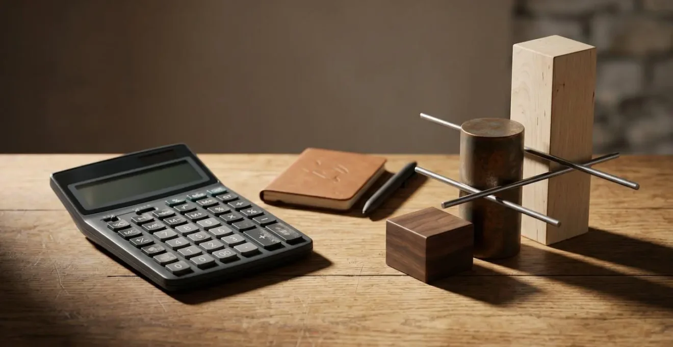 Financial calculator and mortgage rate comparison charts arranged on a minimalist desk with dramatic directional lighting