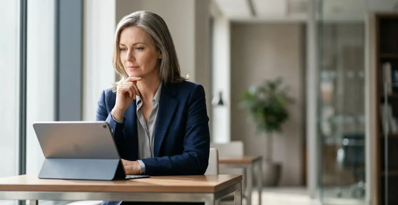 Professional contemplating financial strategy with natural authentic emotion