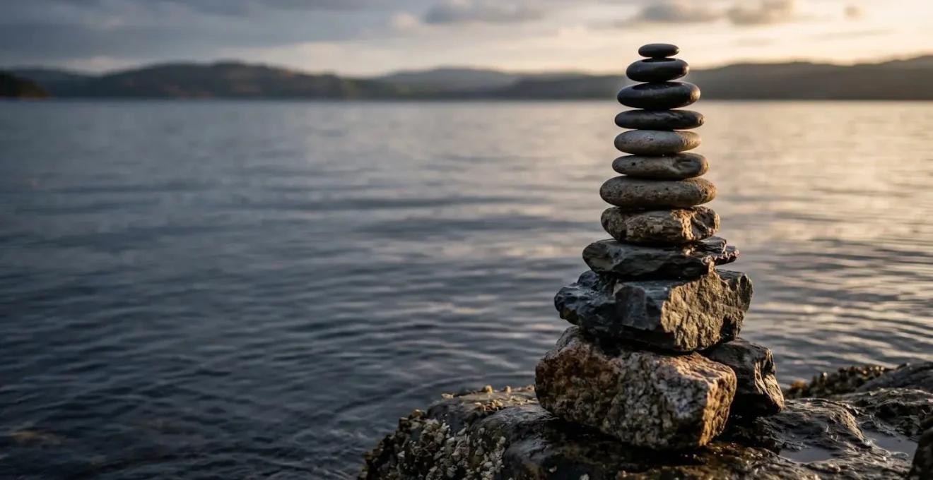 Balanced stones stack transitioning from rough to smooth textures representing portfolio evolution