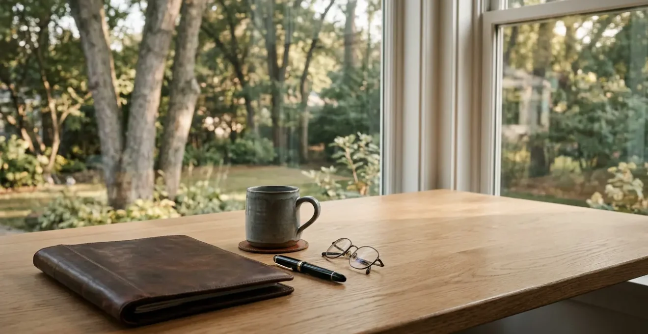 A calm, organized financial planning scene for pre-retirement security using fixed-rate deposits
