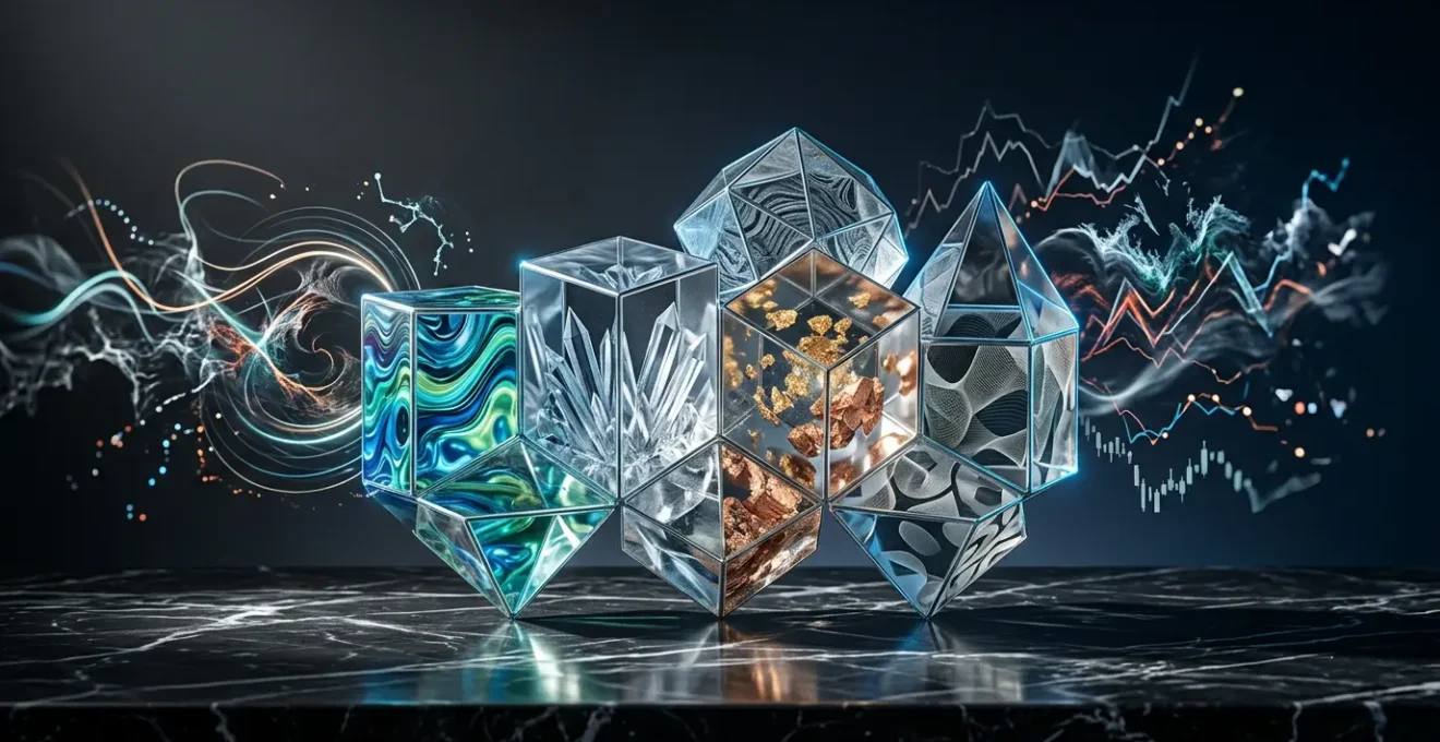 Professional investment portfolio visualized as geometric shapes weathering an abstract economic storm